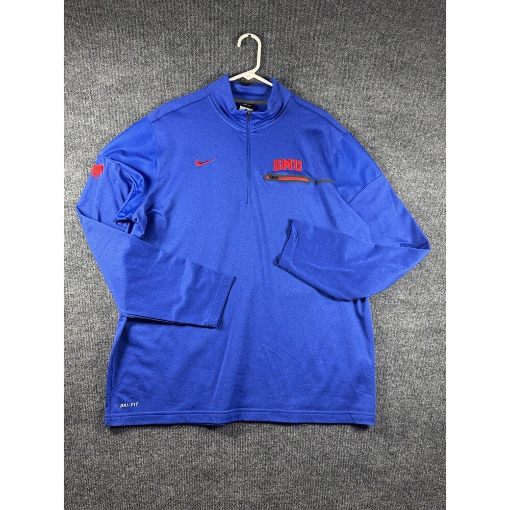 Nike SMU Mustangs Dri Fit Quarter Zip Pullover Blue Mens XL NCAA Training Top
